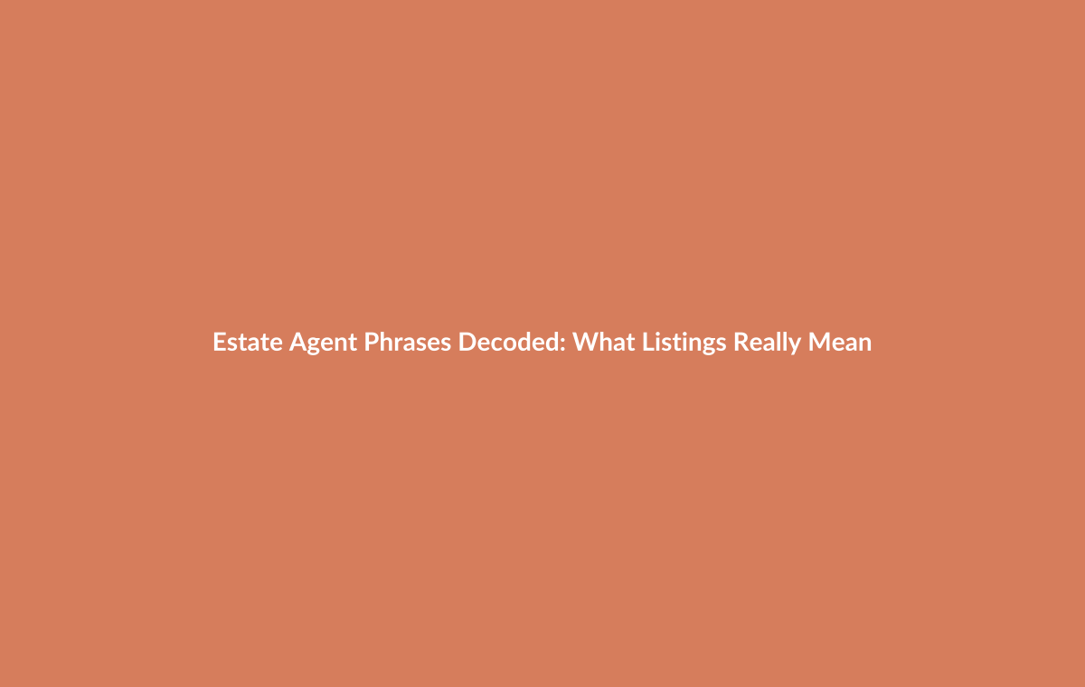 Property listing showing common estate agent phrases highlighted and decoded with real meanings